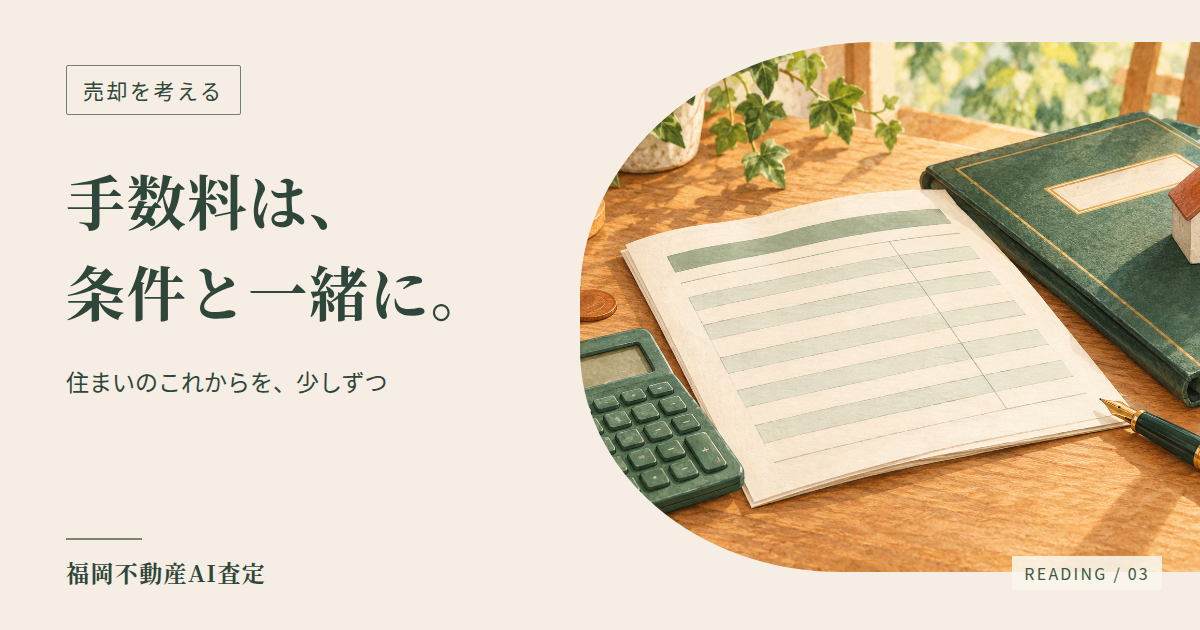 売却を考える：不動産売却の仲介手数料｜見積りで確認したい上限・合意・例外。住まいの手描きイラスト