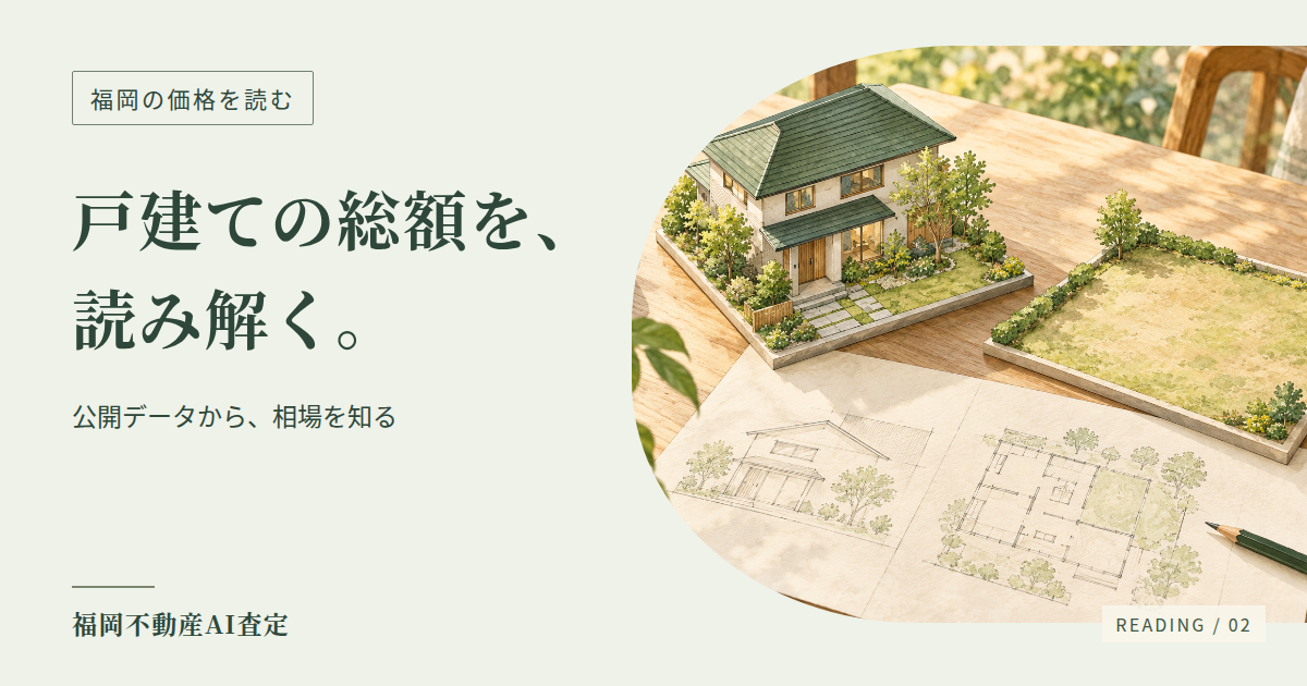 福岡の価格を読む：福岡の戸建て取引データを読むには｜土地建物込みの価格に注意。住まいの手描きイラスト
