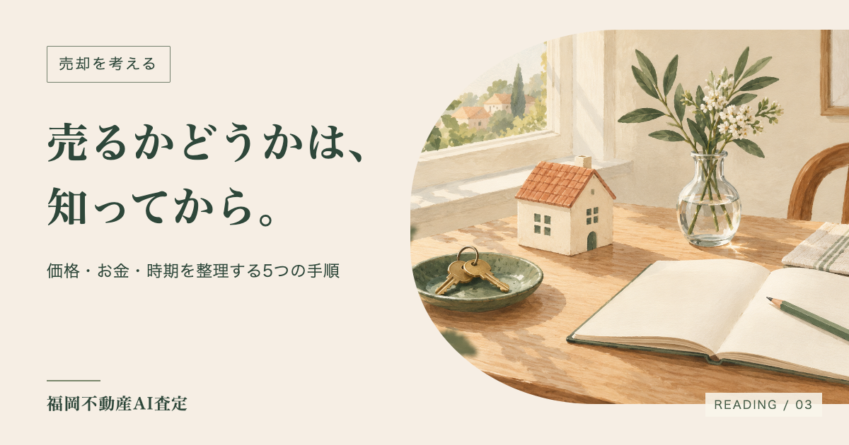 窓辺の机に家の模型、鍵、ノートを置いた、住まいのこれからを考えるイラスト